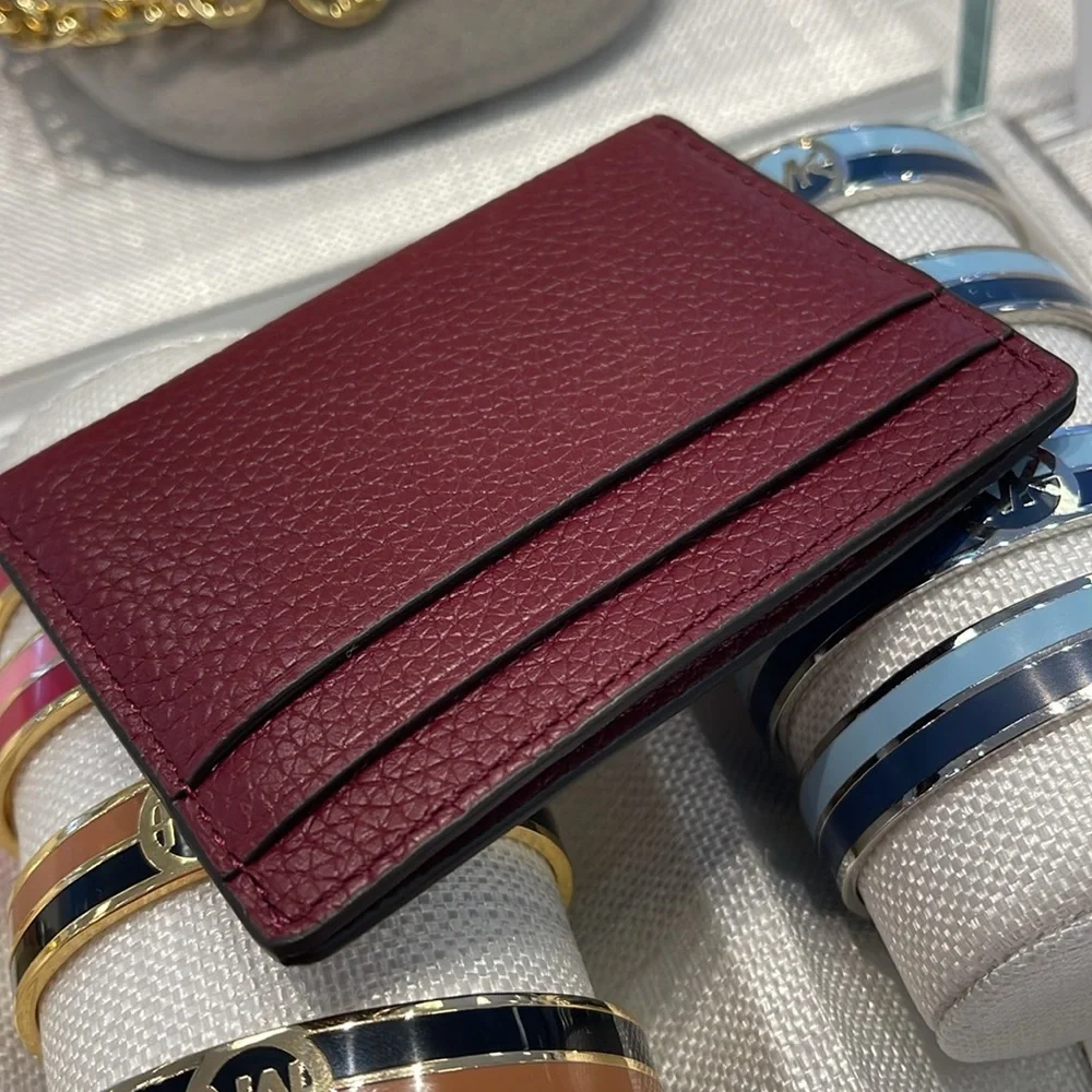 MICHAEL KORS Reed Large Pebbled Leather Card Holder Case Dark Cherry  NWT
